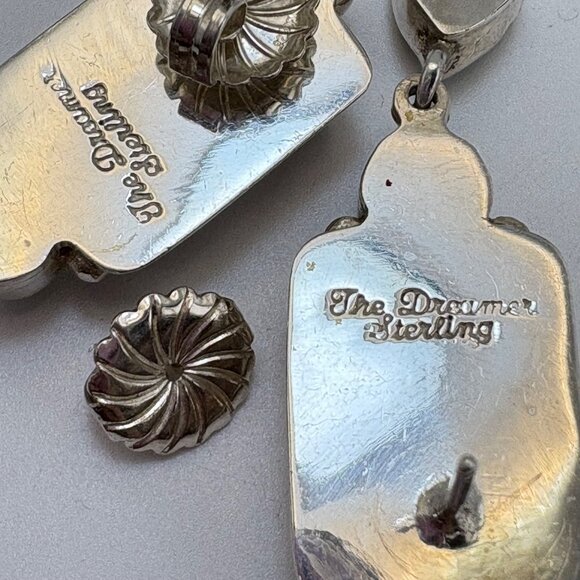 VTG Sterling Silver 925 Lizardite Bezel Set Stud Earrings Size 46mm Length - Picture 10 of 12